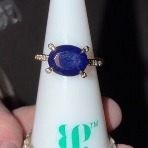 Bomb Party Sapphire and genuine quartz with Gold Band Ring